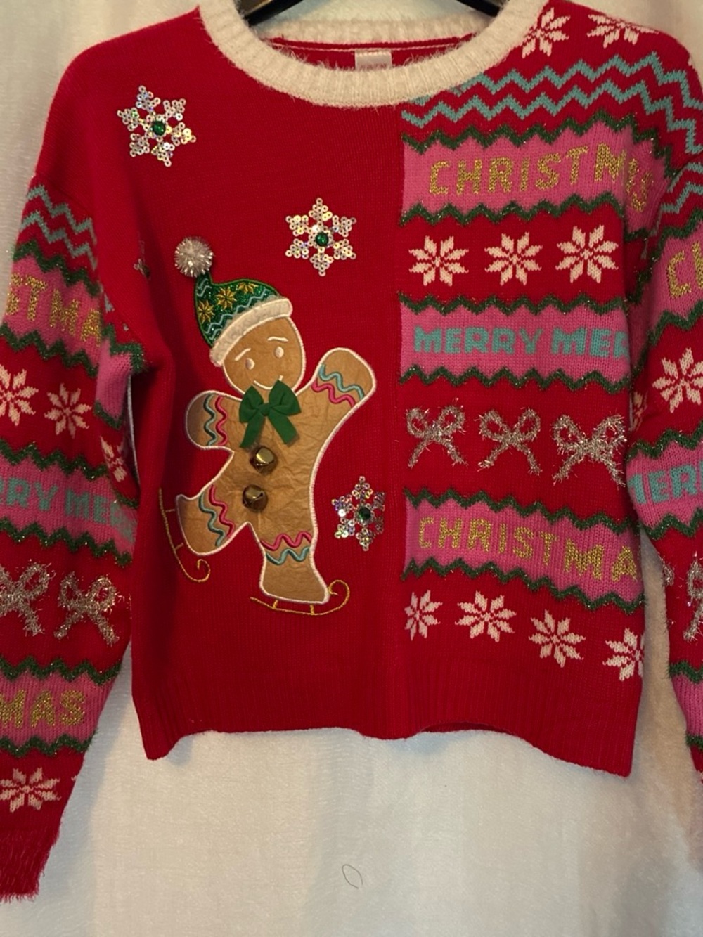 Holiday Time Red Gingerbread Sequin Christmas Sweater #uglysweater